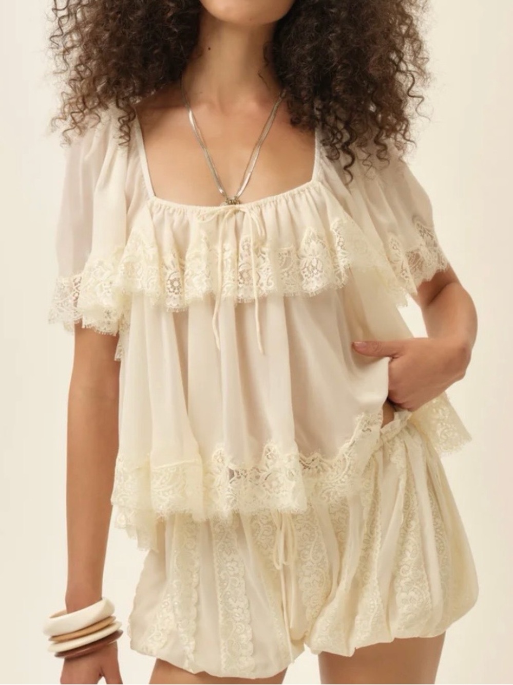 For Love & Lemons Juniper Lace Trim Top